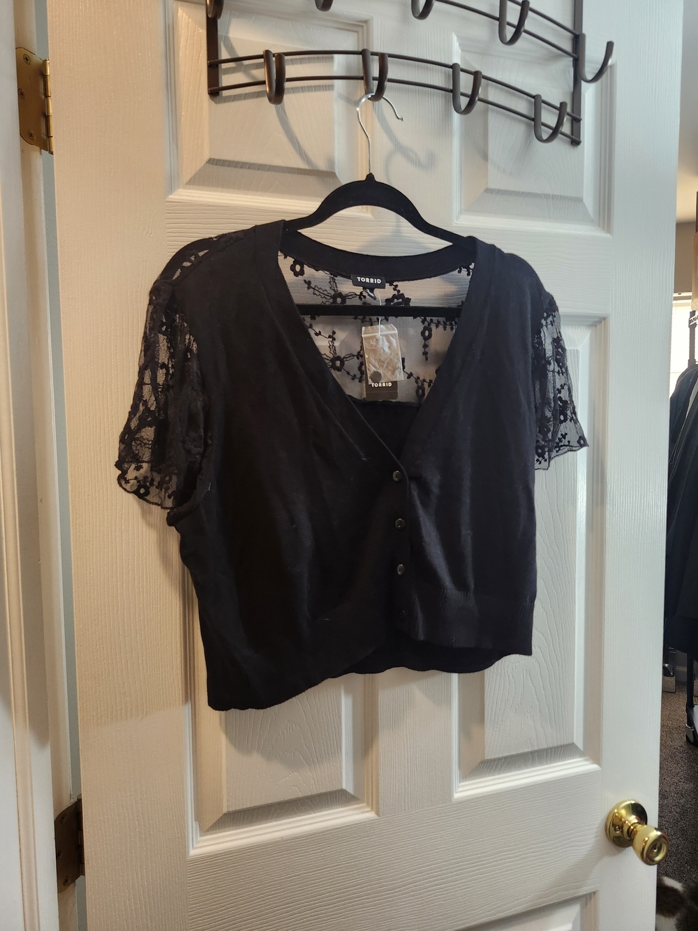 Torrid Black Lace-Sleeve Button Front Top, Torrid 2 = 2X